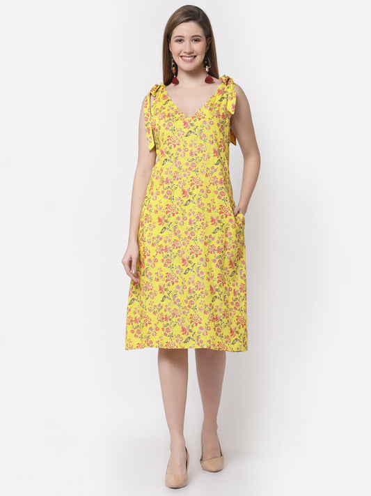 Women's Stylish Cotton V Neck Sleeveless Printed Dress