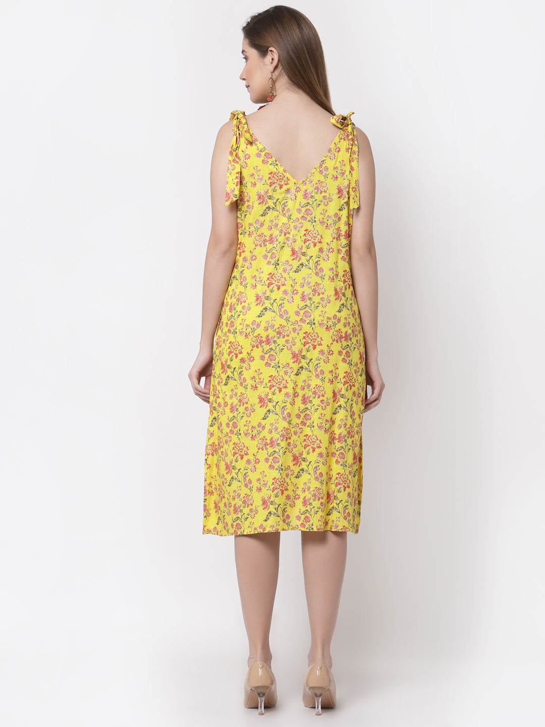 Women's Stylish Cotton V Neck Sleeveless Printed Dress