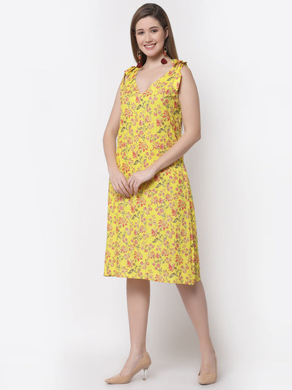 Women's Stylish Cotton V Neck Sleeveless Printed Dress