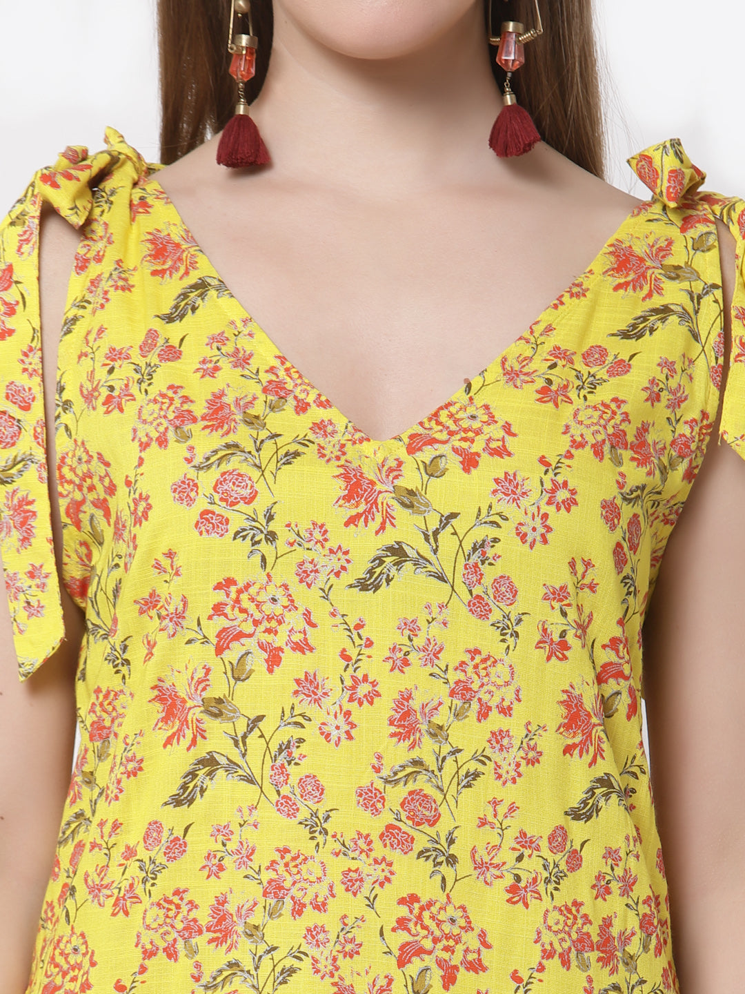 Women's Stylish Cotton V Neck Sleeveless Printed Dress