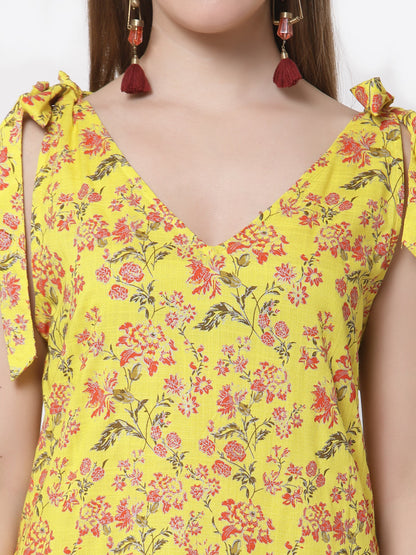Women's Stylish Cotton V Neck Sleeveless Printed Dress