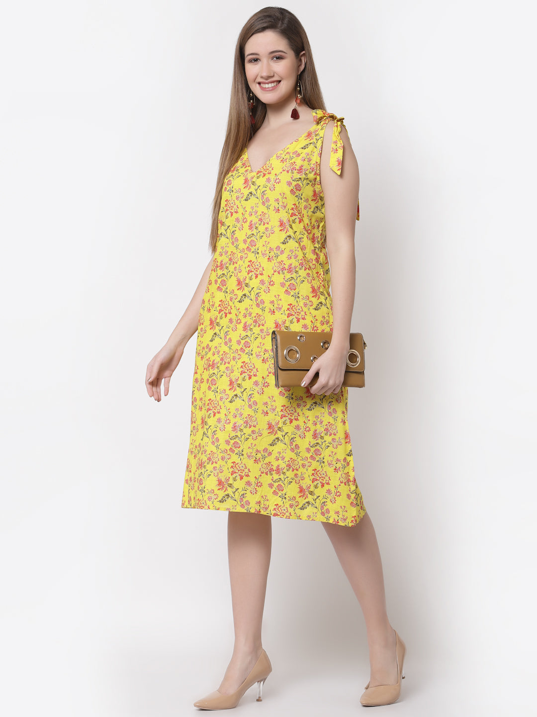 Women's Stylish Cotton V Neck Sleeveless Printed Dress