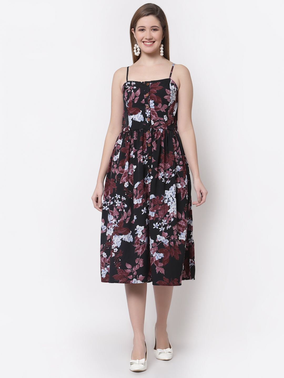 Women's Stylish Crepe Square Neck Sleeveless Printed Dress
