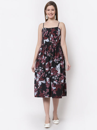 Women's Stylish Crepe Square Neck Sleeveless Printed Dress