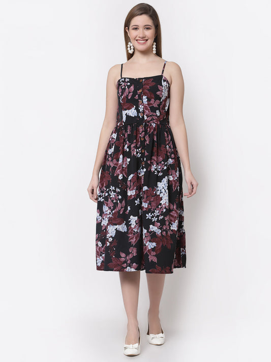 Women's Stylish Crepe Square Neck Sleeveless Printed Dress