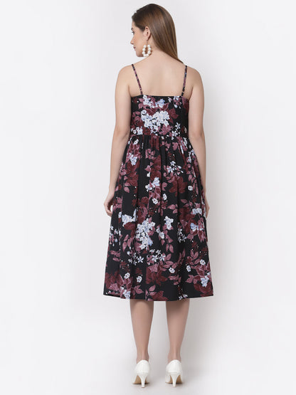 Women's Stylish Crepe Square Neck Sleeveless Printed Dress