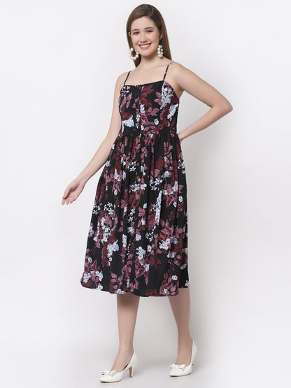Women's Stylish Crepe Square Neck Sleeveless Printed Dress