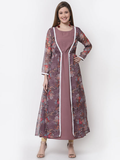 Women's Stylish Organza Round Neck Full Sleeve Printed Dress