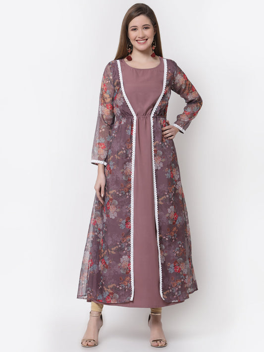 Women's Stylish Organza Round Neck Full Sleeve Printed Dress