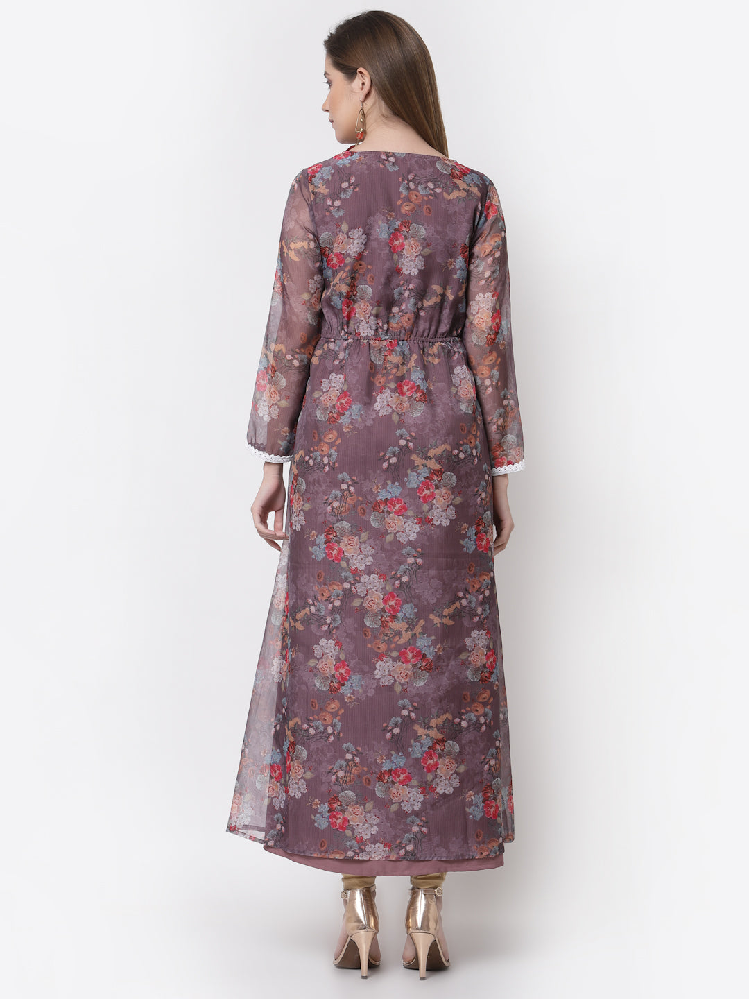 Women's Stylish Organza Round Neck Full Sleeve Printed Dress