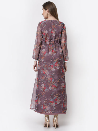 Women's Stylish Organza Round Neck Full Sleeve Printed Dress