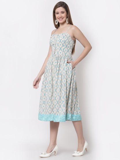 Women's Stylish Crepe Square Neck Sleeveless Printed Dress
