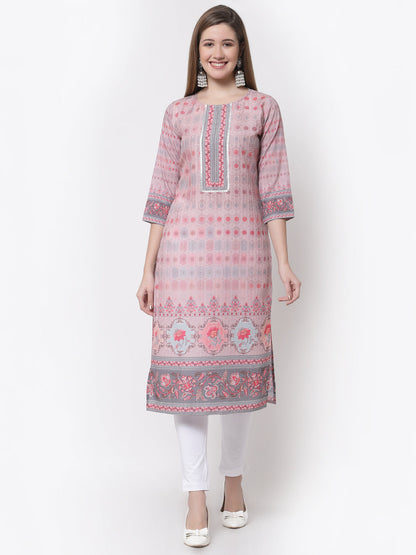 Women's Stylish Cotton Round Neck 3/4 Sleeve Printed Kurta