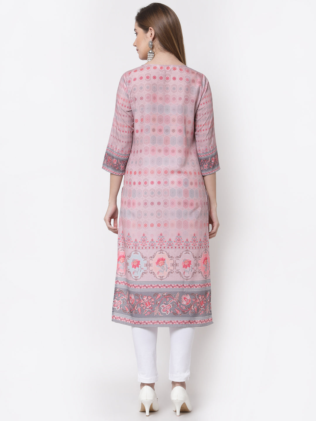 Women's Stylish Cotton Round Neck 3/4 Sleeve Printed Kurta