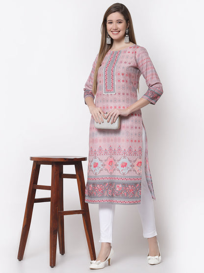 Women's Stylish Cotton Round Neck 3/4 Sleeve Printed Kurta