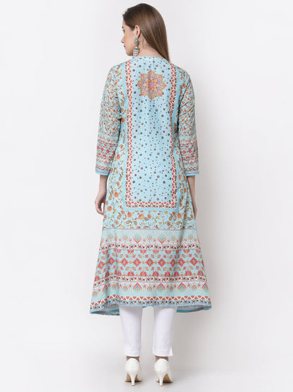 Women's Stylish Cotton Square Neck 3/4 Sleeve Printed Kurta