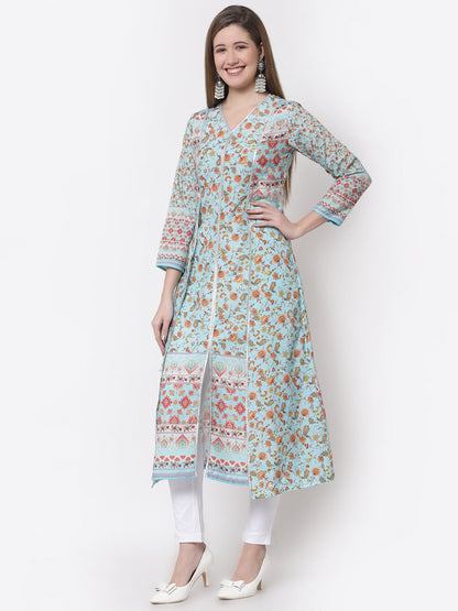 Women's Stylish Cotton Square Neck 3/4 Sleeve Printed Kurta
