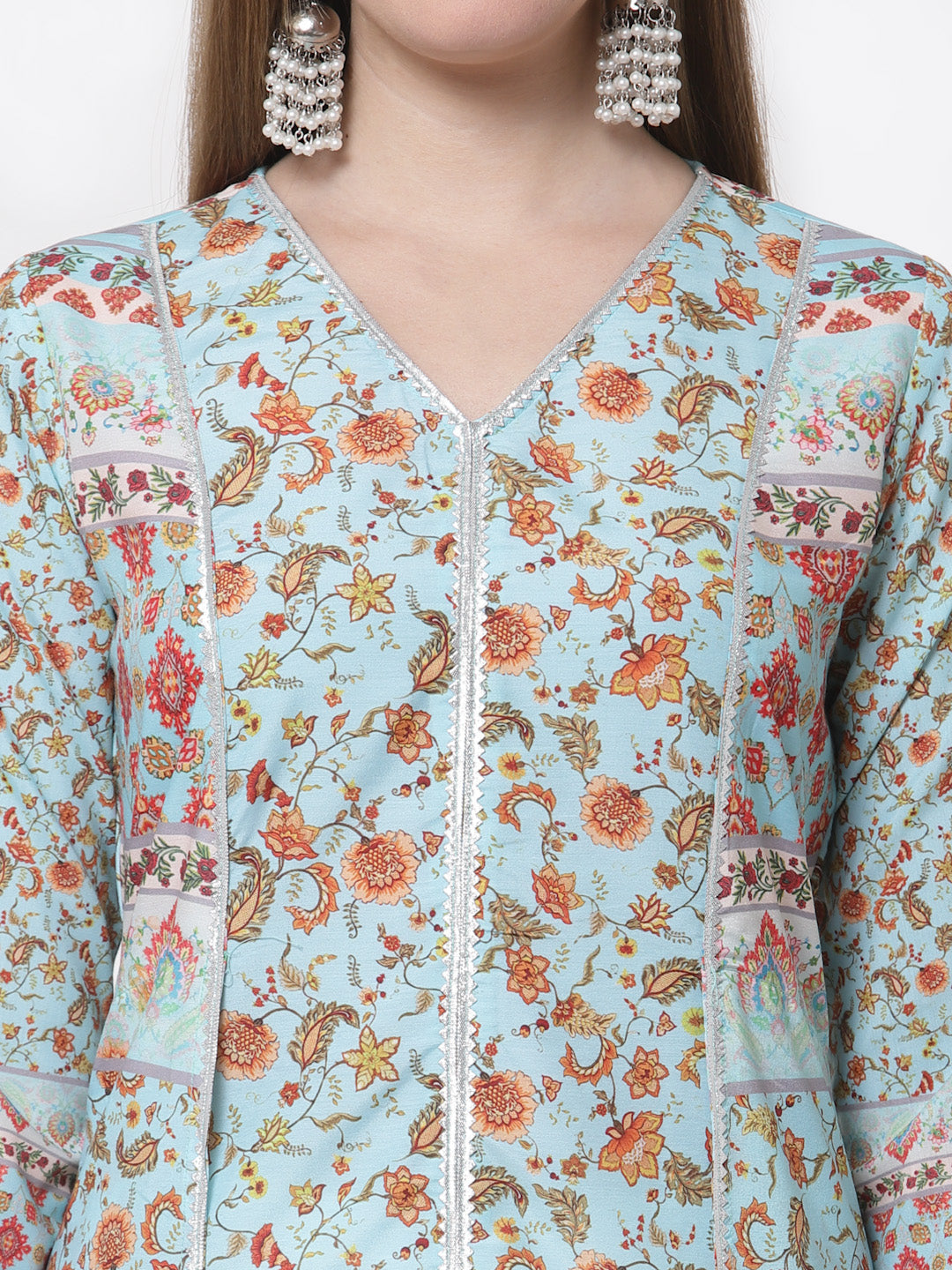 Women's Stylish Cotton Square Neck 3/4 Sleeve Printed Kurta
