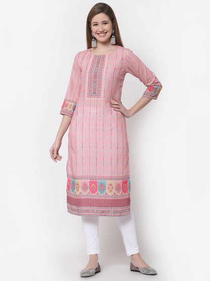 Women's Stylish Cotton Round Neck 3/4 Sleeve Printed Kurta