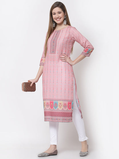 Women's Stylish Cotton Round Neck 3/4 Sleeve Printed Kurta