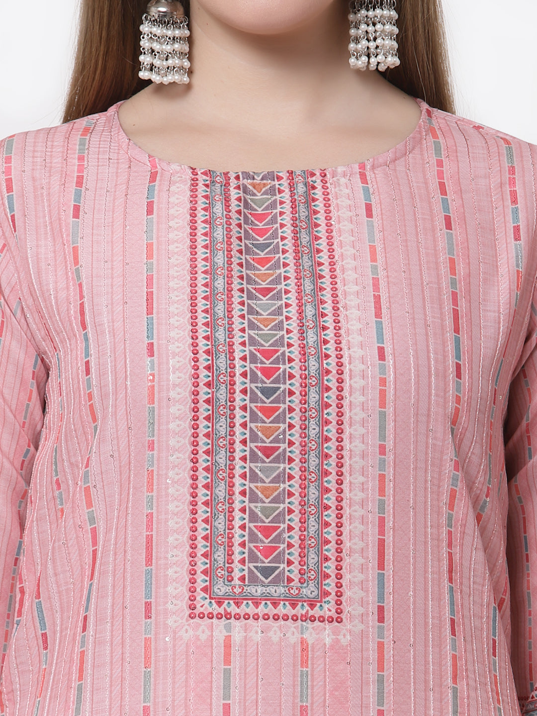 Women's Stylish Cotton Round Neck 3/4 Sleeve Printed Kurta
