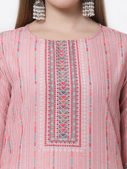 Women's Stylish Cotton Round Neck 3/4 Sleeve Printed Kurta