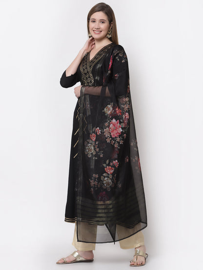 Women's Stylish Rayon V Neck 3/4 Sleeve Embroidered Kurta Dupatta Set