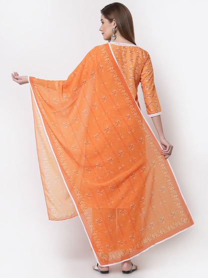 Women's Stylish Cotton Round Neck 3/4 Sleeve Printed Kurta Pant Dupatta Set