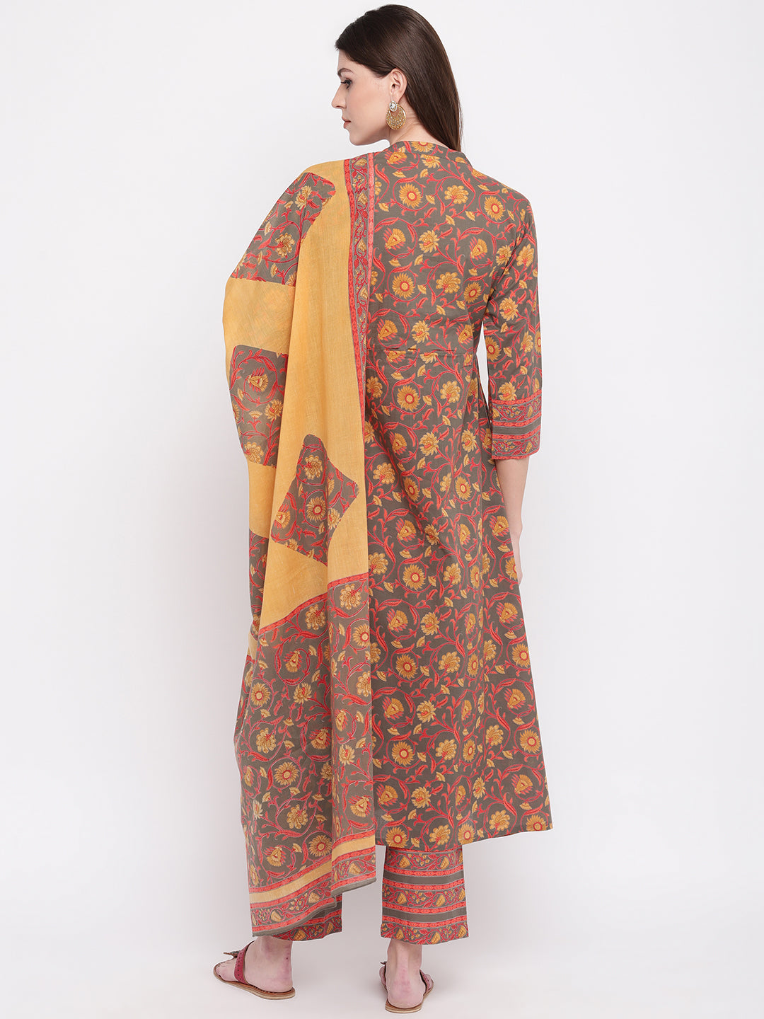 Women's Yellow, Grey Kurta With Palazzo & Dupatta By Vbuyz (3