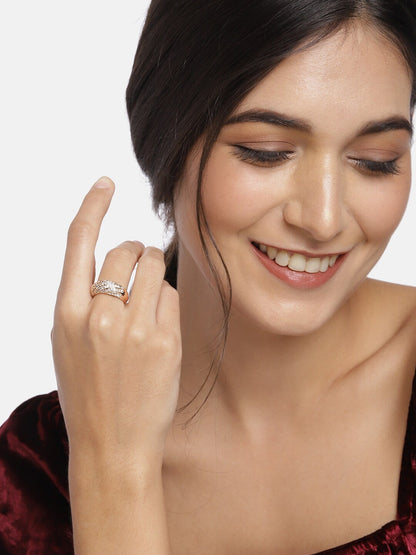 Women's Rose GoldÂ Crystal AD Sparkling Adjustable Finger Ring