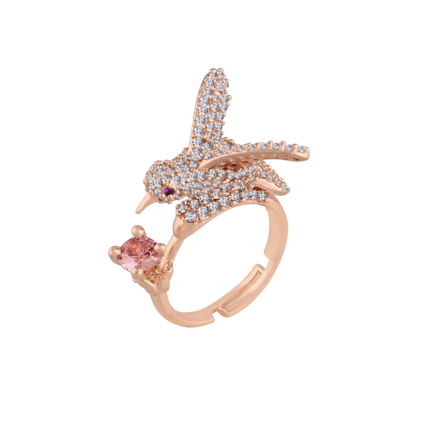 Women's Rose GoldÂ Crystal AD Sparkling  Birds Finger Ring