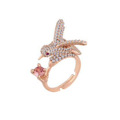 Women's Rose GoldÂ Crystal AD Sparkling  Birds Finger Ring