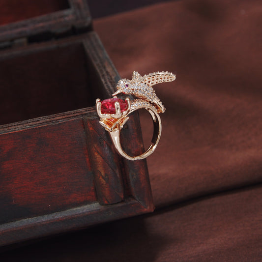 Women's Rose GoldÂ Crystal AD Sparkling  Birds Finger Ring