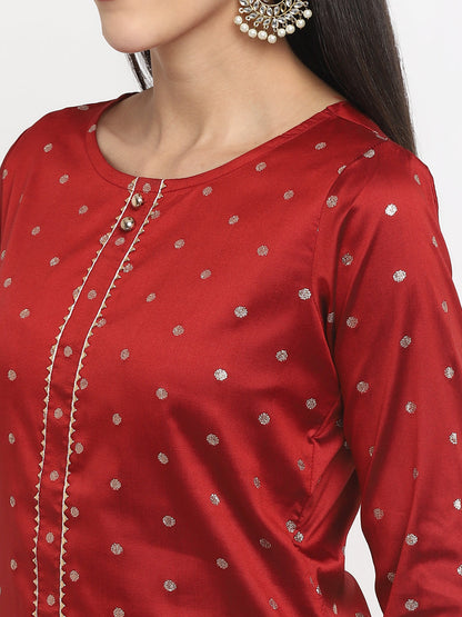 Women's Maroon Color Polyster blend Self Design Kurta Pant With Dupatta