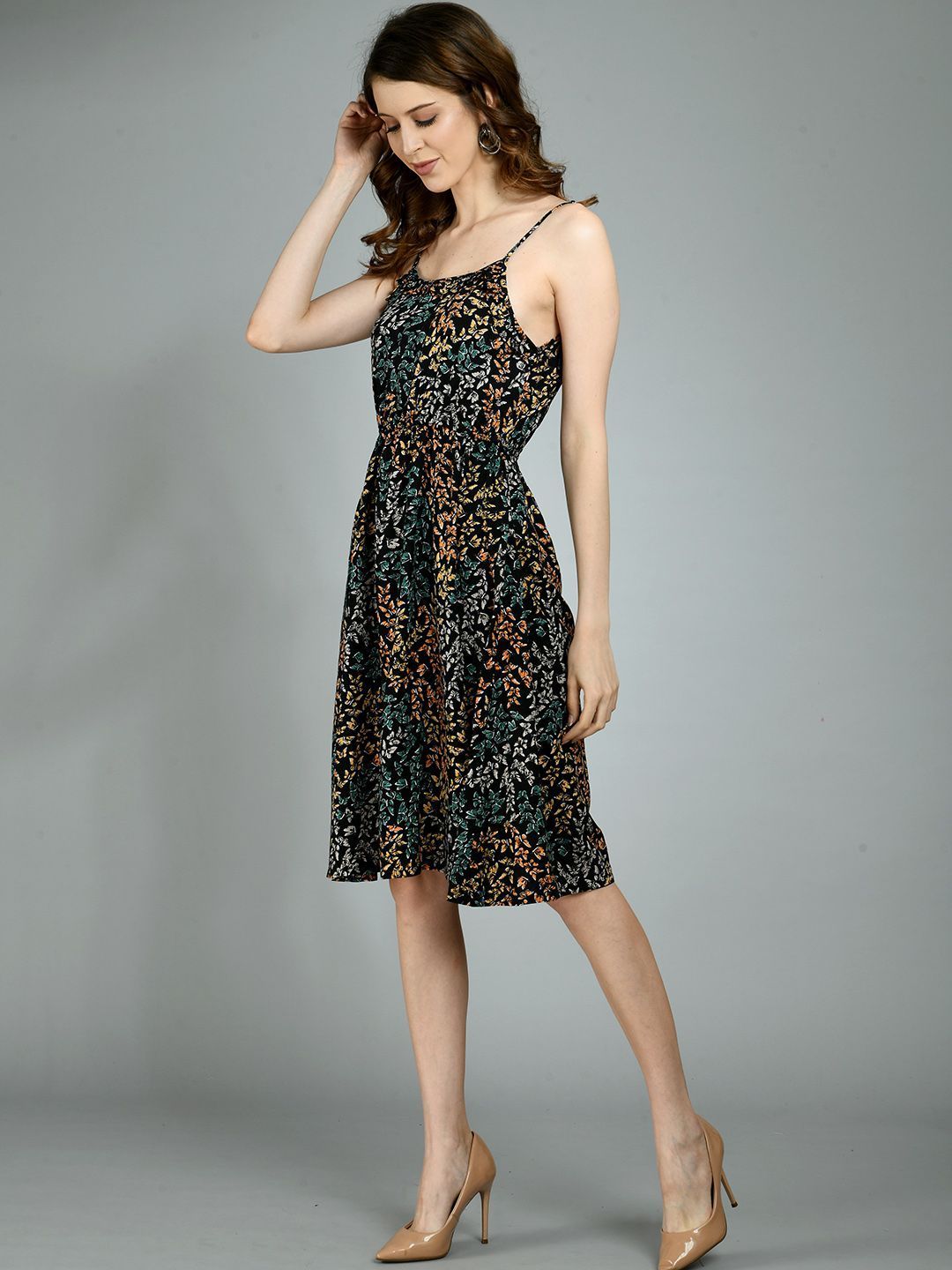 Women's Multi Rayon Printed Sleeveless Square Casual Dress
