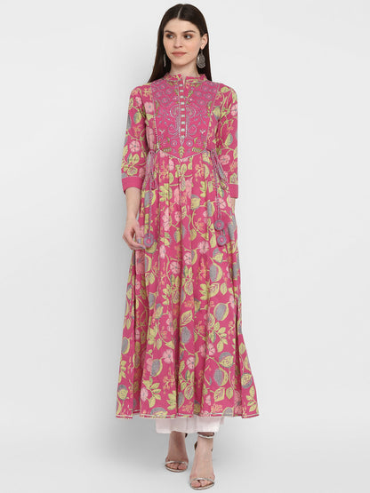 Women's Printed Anarkali Coral Kurta By Vbuyz- (