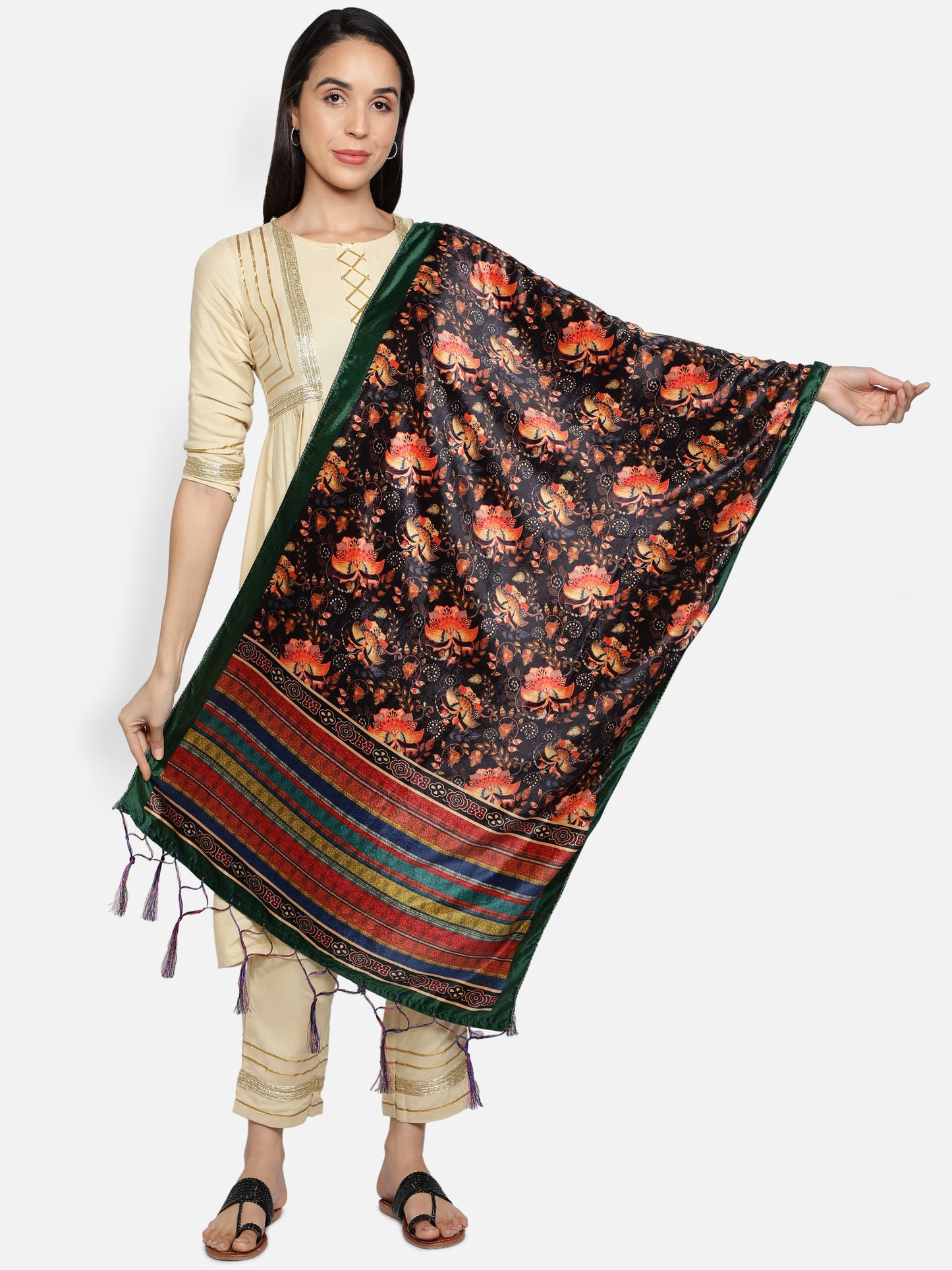 Women's Multicolored Polyster Velvet  Digital Printed Dupatta
