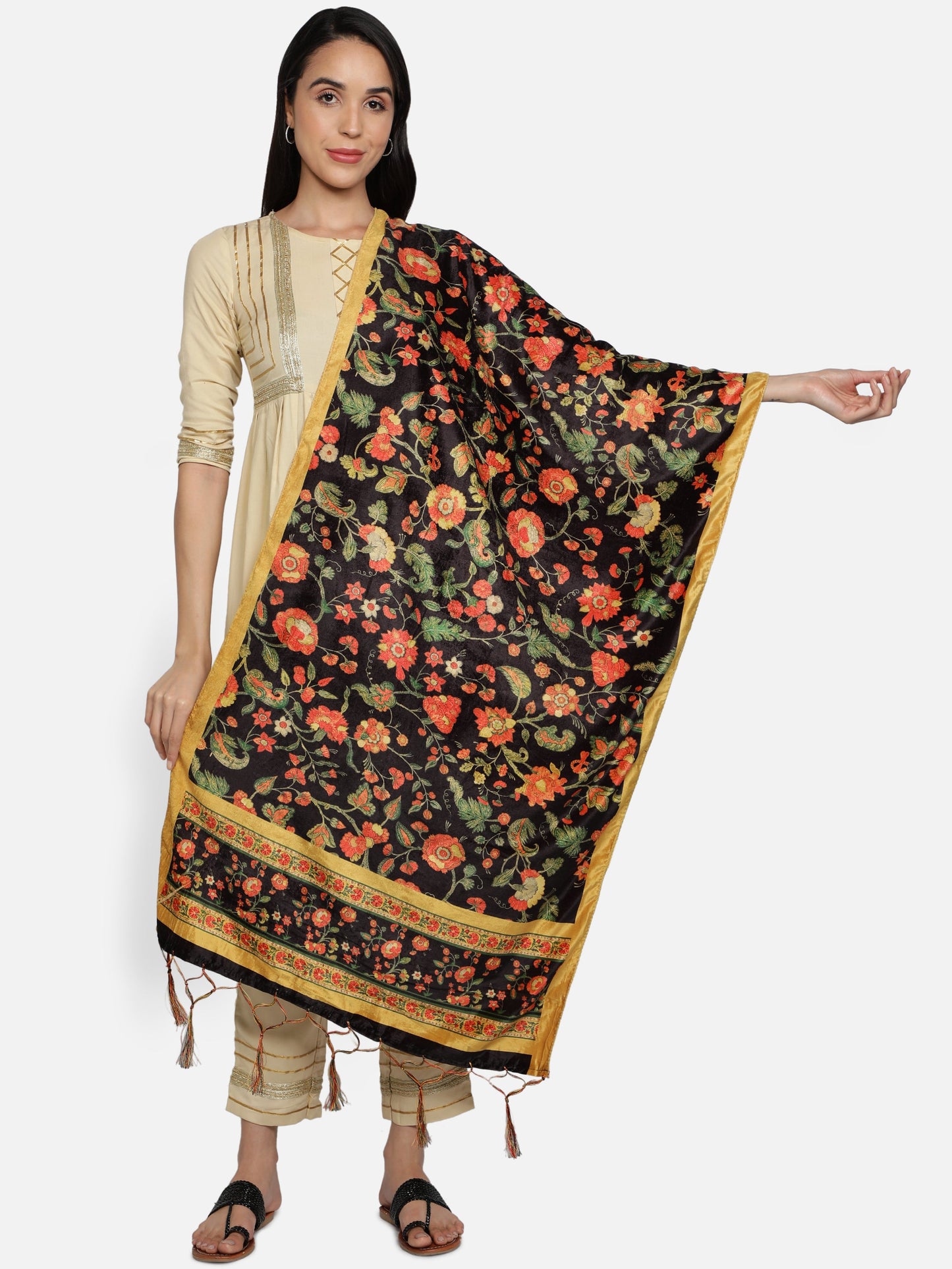 Women's Multicolored Polyster Velvet  Digital Printed Dupatta