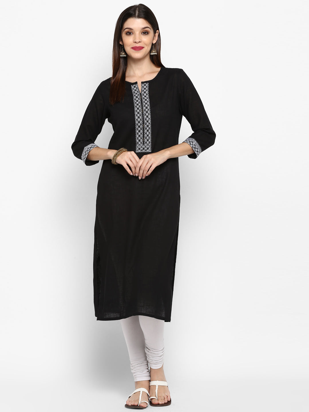 Women's Black Cotton Straight Kurta By Vbuyz (1
