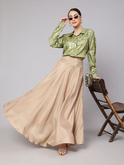 Women's Green Foil Printed Shirt