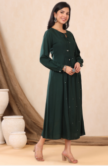 Women's Jadegreen Rayon Embroidered A-Line Dress