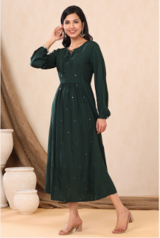 Women's Jadegreen Rayon Embroidered A-Line Dress