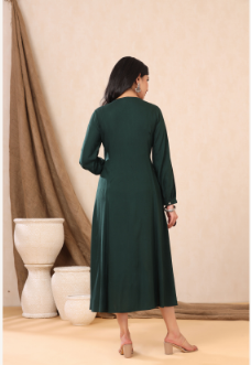 Women's Jadegreen Rayon Embroidered A-Line Dress