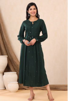 Women's Jadegreen Rayon Embroidered A-Line Dress