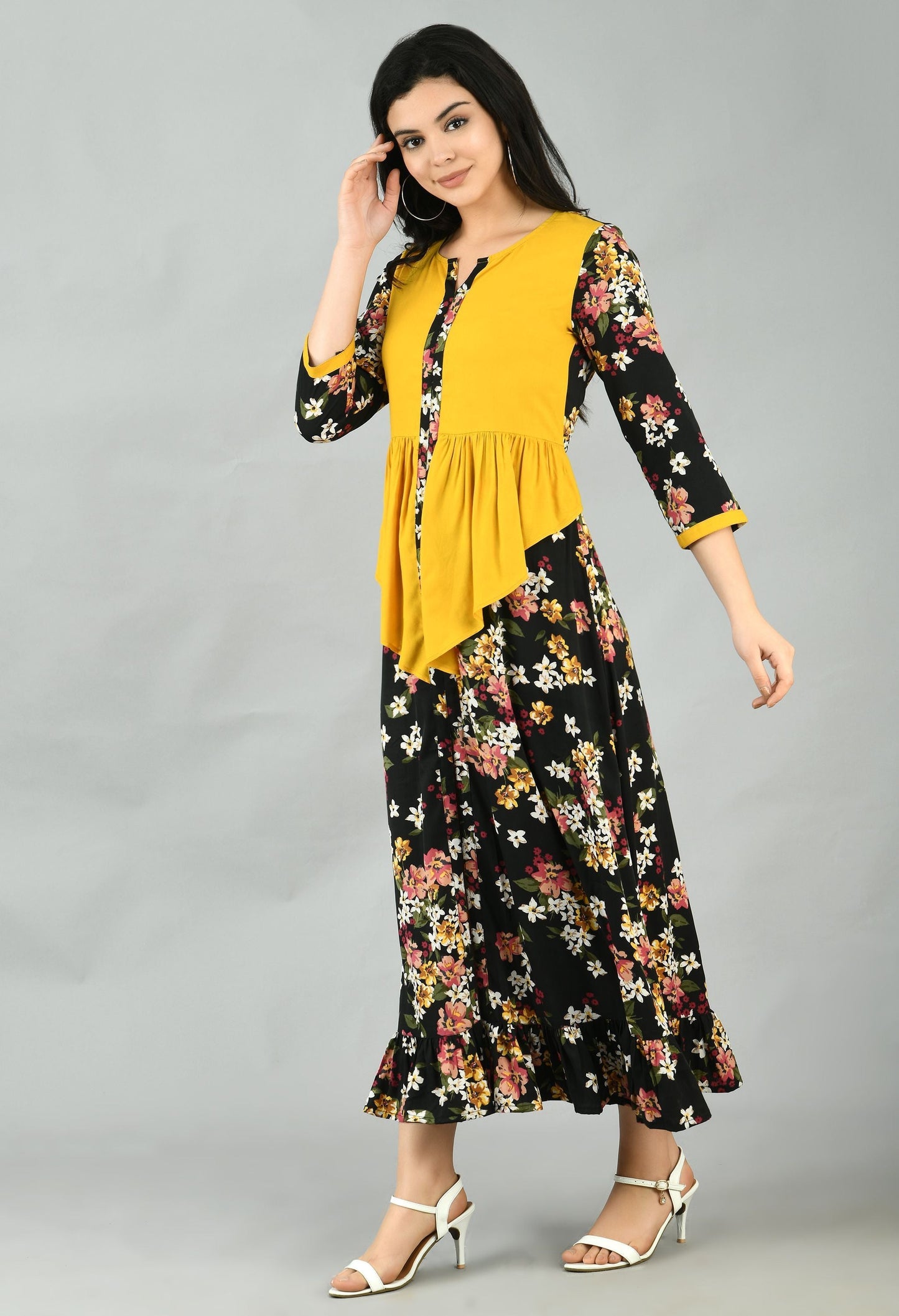 Women's Multi Polyester Printed 3/4 Sleeve Round Neck Casual Dress