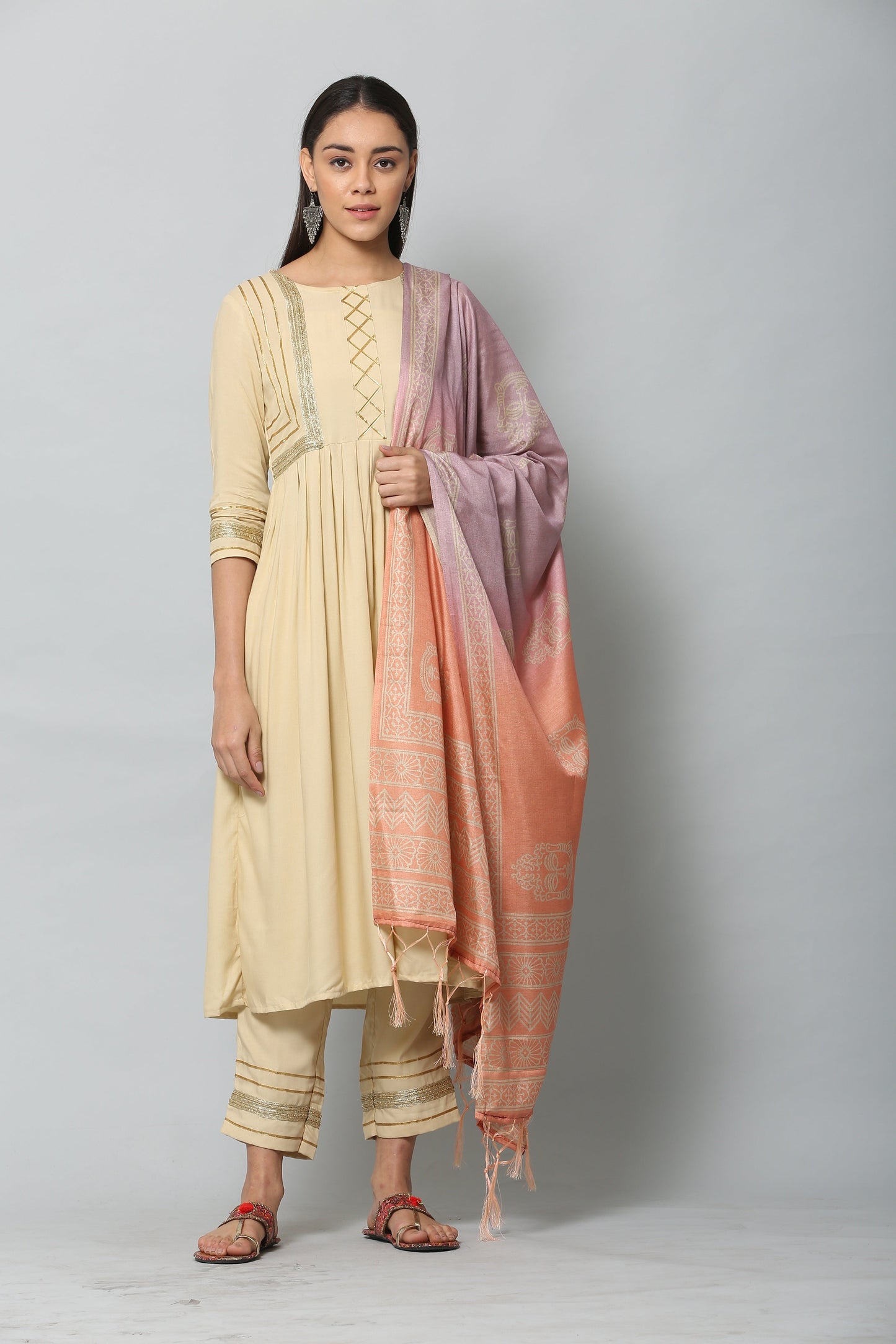 Women's Peach Color Art Silk Digital Printed Dupatta