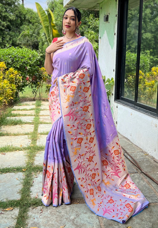 Women's Lavender Paithani Big Border Saree