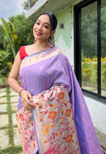 Women's Lavender Paithani Big Border Saree