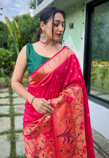 Women's Pink Paithani Big Border Saree