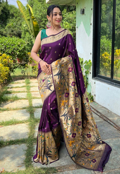Women's Magenta Paithani Big Border Saree